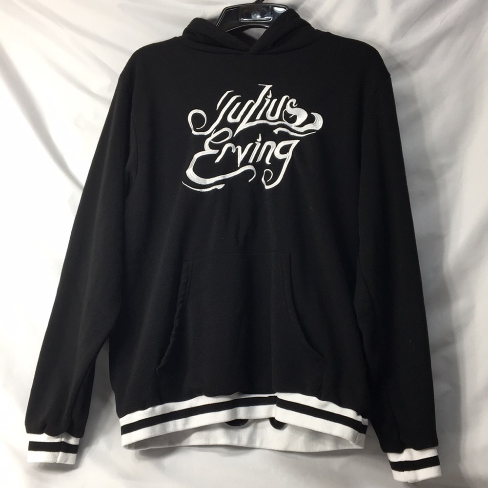 Julius Erving Mens 1976 Black Embroidered Graphic Hoodie Size XL GREAT Condition